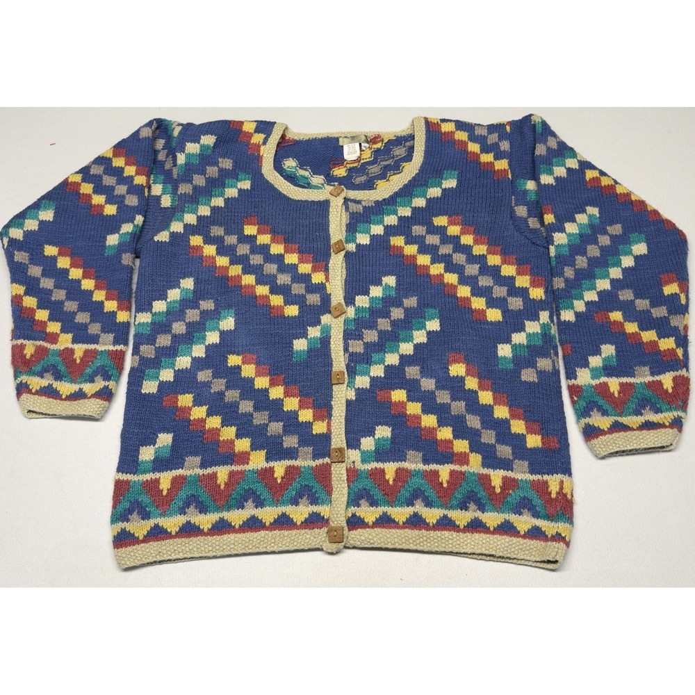 Vintage Territory Ahead Wool Chunky Knit Sweater Women's XL Button Up Multicolor